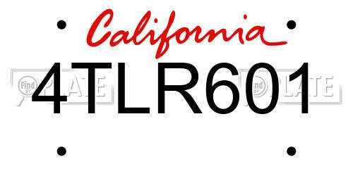 4TLR601 California License Plate