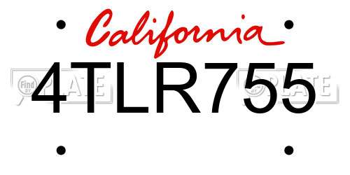 4TLR755 California License Plate
