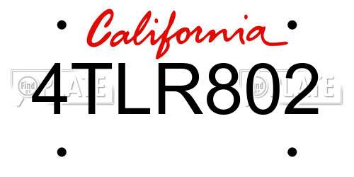 4TLR802 California License Plate