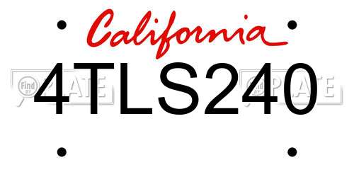 4TLS240 California License Plate