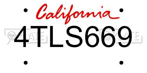 4TLS669 California License Plate