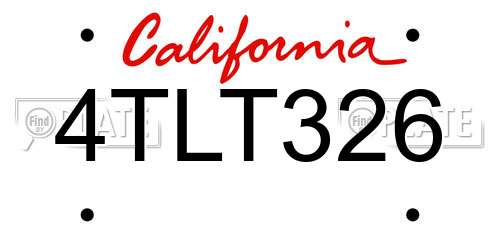 4TLT326 California License Plate