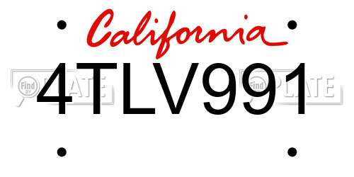 4TLV991 California License Plate
