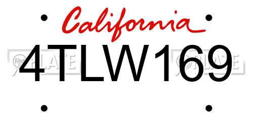 4TLW169 California License Plate
