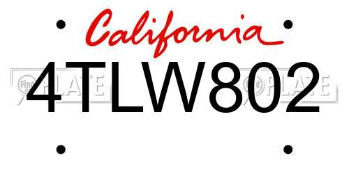 4TLW802 California License Plate