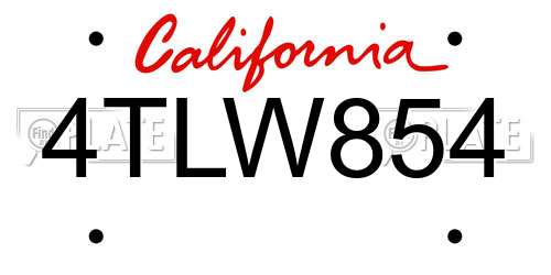 4TLW854 California License Plate