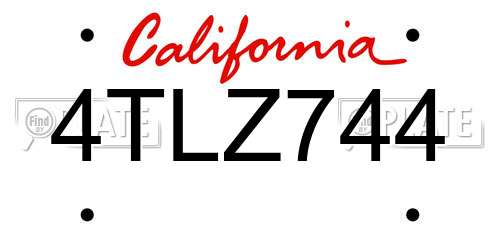4TLZ744 California License Plate