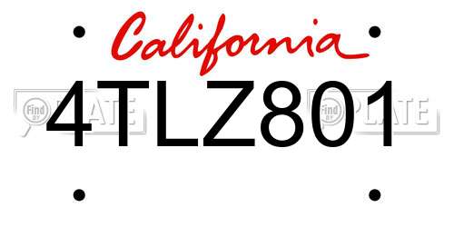 4TLZ801 California License Plate