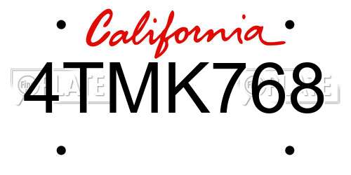 4TMK768 California License Plate