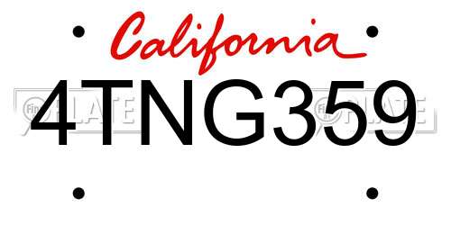 4TNG359 California License Plate