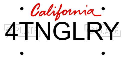 4TNGLRY California License Plate