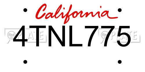 4TNL775 California License Plate