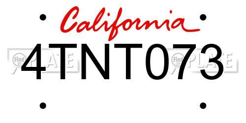 4TNT073 California License Plate