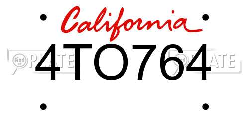 4TO764 California License Plate