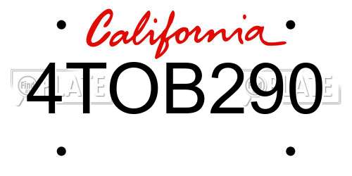 4TOB290 California License Plate
