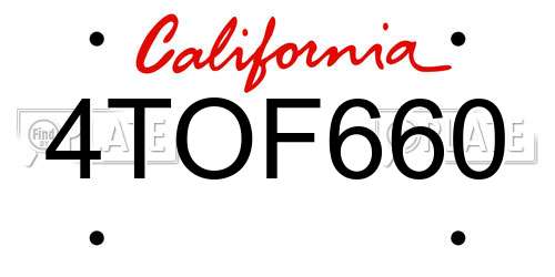 4TOF660 California License Plate