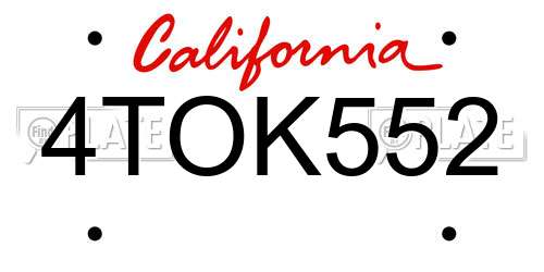 4TOK552 California License Plate