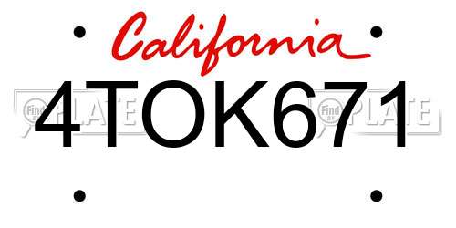 4TOK671 California License Plate