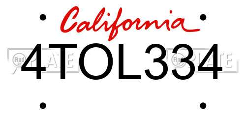 4TOL334 California License Plate
