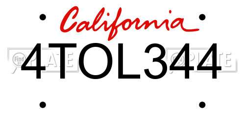 4TOL344 California License Plate