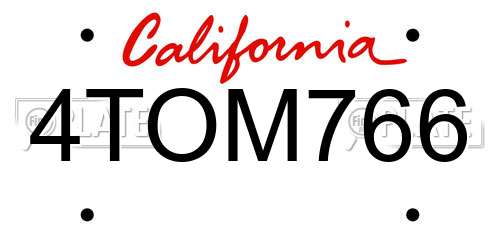 4TOM766 California License Plate