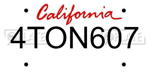 4TON607 California License Plate