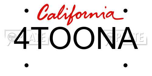 4TOONA California License Plate