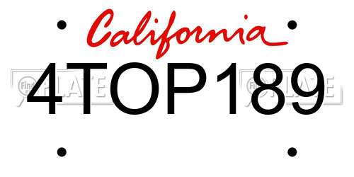 4TOP189 California License Plate