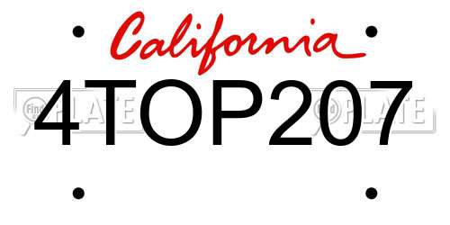 4TOP207 California License Plate