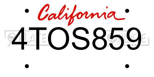 4TOS859 California License Plate