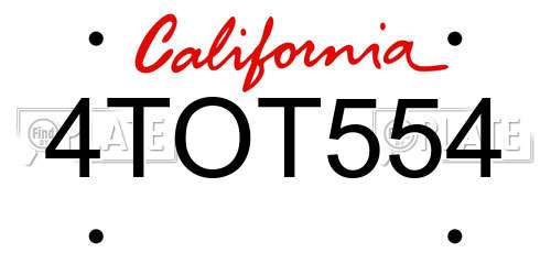 4TOT554 California License Plate