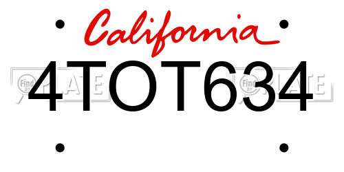 4TOT634 California License Plate