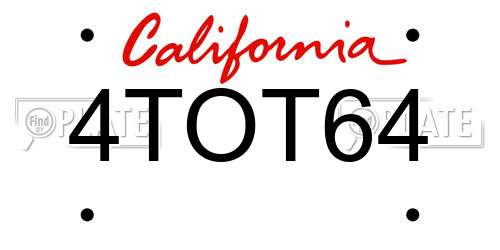 4TOT64 California License Plate