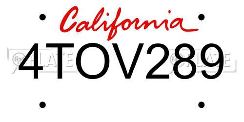 4TOV289 California License Plate