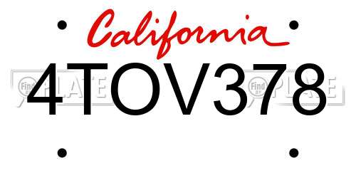 4TOV378 California License Plate