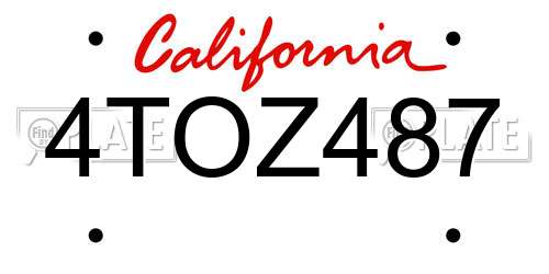 4TOZ487 California License Plate