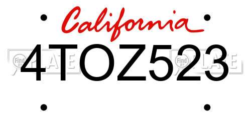4TOZ523 California License Plate
