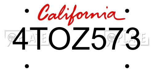 4TOZ573 California License Plate