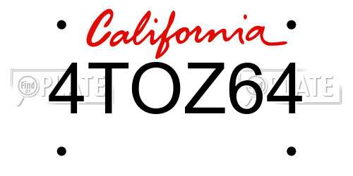 4TOZ64 California License Plate