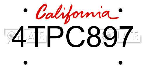 4TPC897 California License Plate