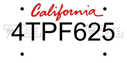 4TPF625 California License Plate