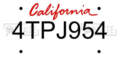 4TPJ954 California License Plate