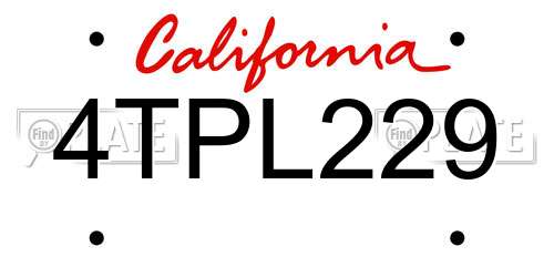 4TPL229 California License Plate