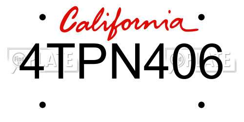 4TPN406 California License Plate