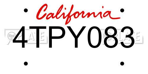 4TPY083 California License Plate