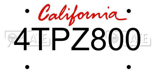 4TPZ800 California License Plate