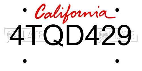 4TQD429 California License Plate