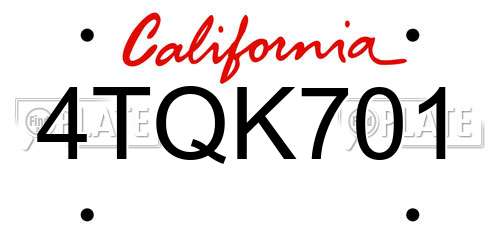 4TQK701 California License Plate