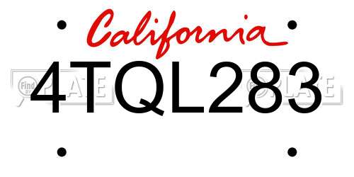 4TQL283 California License Plate