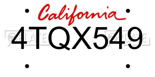 4TQX549 California License Plate